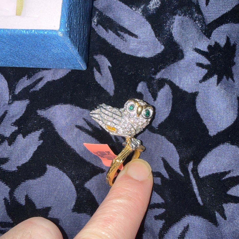 Owl Ring with Green Eyes